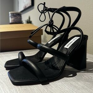 Steve Madden Punctual Black Leather Strappy Heels